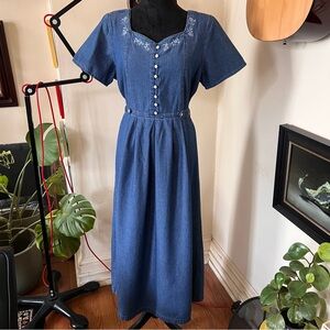 Vtg 90s Keren Hart Denim Sweetheart 100% Cotton Short Sleeve Dress - Size Medium